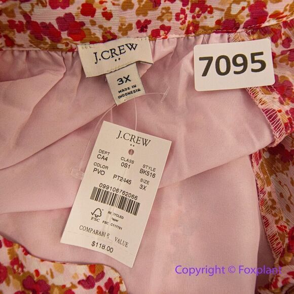 New! J Crew Dress Red Pink Floral Print Tiered Long Sleeves, size 3X - Picture 14 of 16